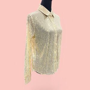 Sequin Blouse Long Sleeve Button Down Small
